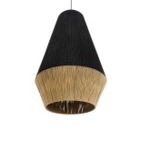 GloboStar® SALERNO 02080 Boho Κρεμαστό Φωτιστικό Καμπάνα Μονόφωτο 1 x E27 IP20 Μαύρο & Μπεζ Βαμβακερό Νήμα - Μ50 x Π50 x Υ80cm