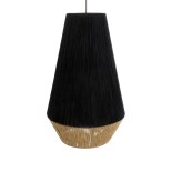 GloboStar® SALERNO 02080 Boho Κρεμαστό Φωτιστικό Καμπάνα Μονόφωτο 1 x E27 IP20 Μαύρο & Μπεζ Βαμβακερό Νήμα - Μ50 x Π50 x Υ80cm