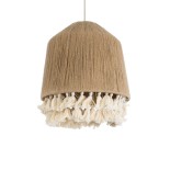 GloboStar® PUERTORICO 02092 Boho Κρεμαστό Φωτιστικό Καμπάνα Μονόφωτο 1 x E27 IP20 Μπεζ & Λευκό Βαμβακερό Νήμα - Μ40 x Π40 x Υ45cm
