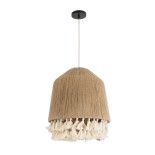 GloboStar® PUERTORICO 02092 Boho Κρεμαστό Φωτιστικό Καμπάνα Μονόφωτο 1 x E27 IP20 Μπεζ & Λευκό Βαμβακερό Νήμα - Μ40 x Π40 x Υ45cm