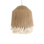 GloboStar® PUERTORICO 02092 Boho Κρεμαστό Φωτιστικό Καμπάνα Μονόφωτο 1 x E27 IP20 Μπεζ & Λευκό Βαμβακερό Νήμα - Μ40 x Π40 x Υ45cm