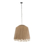 GloboStar® PUERTORICO 02093 Boho Κρεμαστό Φωτιστικό Καμπάνα Τρίφωτο 3 x E27 IP20 Μπεζ Σχοινί - Μ80 x Π80 x Υ80cm