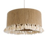GloboStar® PUERTORICO 02094 Boho Κρεμαστό Φωτιστικό Καπέλο Μονόφωτο 1 x E27 IP20 Μπεζ & Λευκό Βαμβακερό Νήμα - Μ50 x Π50 x Υ27cm