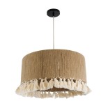 GloboStar® PUERTORICO 02094 Boho Κρεμαστό Φωτιστικό Καπέλο Μονόφωτο 1 x E27 IP20 Μπεζ & Λευκό Βαμβακερό Νήμα - Μ50 x Π50 x Υ27cm