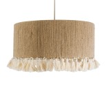 GloboStar® PUERTORICO 02094 Boho Κρεμαστό Φωτιστικό Καπέλο Μονόφωτο 1 x E27 IP20 Μπεζ & Λευκό Βαμβακερό Νήμα - Μ50 x Π50 x Υ27cm
