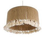 GloboStar® PUERTORICO 02094 Boho Κρεμαστό Φωτιστικό Καπέλο Μονόφωτο 1 x E27 IP20 Μπεζ & Λευκό Βαμβακερό Νήμα - Μ50 x Π50 x Υ27cm