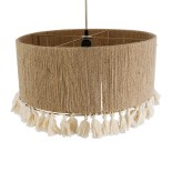 GloboStar® PUERTORICO 02094 Boho Κρεμαστό Φωτιστικό Καπέλο Μονόφωτο 1 x E27 IP20 Μπεζ & Λευκό Βαμβακερό Νήμα - Μ50 x Π50 x Υ27cm