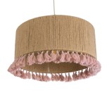 GLOBOSTAR® PUERTORICO 02096 Boho Κρεμαστό Φωτιστικό Οροφής με Ντουί 1 x E27 AC 220-240V IP20 - Μπεζ & Ροζ - Μ50 x Π50 x Υ27cm