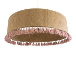 GLOBOSTAR® PUERTORICO 02097 Boho Κρεμαστό Φωτιστικό Οροφής με Ντουί 3 x E27 AC 220-240V IP20 - Μπεζ & Ροζ - Μ80 x Π80 x Υ27cm