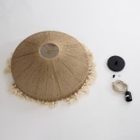 GloboStar® PUERTORICO 02098 Boho Κρεμαστό Φωτιστικό Καμπάνα Μονόφωτο 1 x E27 IP20 Μπεζ & Λευκό Βαμβακερό Νήμα - Μ50 x Π50 x Υ25cm
