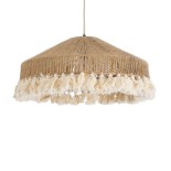 GloboStar® PUERTORICO 02098 Boho Κρεμαστό Φωτιστικό Καμπάνα Μονόφωτο 1 x E27 IP20 Μπεζ & Λευκό Βαμβακερό Νήμα - Μ50 x Π50 x Υ25cm