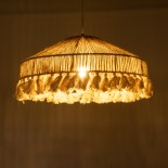 GloboStar® PUERTORICO 02098 Boho Κρεμαστό Φωτιστικό Καμπάνα Μονόφωτο 1 x E27 IP20 Μπεζ & Λευκό Βαμβακερό Νήμα - Μ50 x Π50 x Υ25cm