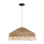 GloboStar® PUERTORICO 02098 Boho Κρεμαστό Φωτιστικό Καμπάνα Μονόφωτο 1 x E27 IP20 Μπεζ & Λευκό Βαμβακερό Νήμα - Μ50 x Π50 x Υ25cm