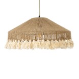 GloboStar® PUERTORICO 02098 Boho Κρεμαστό Φωτιστικό Καμπάνα Μονόφωτο 1 x E27 IP20 Μπεζ & Λευκό Βαμβακερό Νήμα - Μ50 x Π50 x Υ25cm
