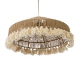GloboStar® PUERTORICO 02098 Boho Κρεμαστό Φωτιστικό Καμπάνα Μονόφωτο 1 x E27 IP20 Μπεζ & Λευκό Βαμβακερό Νήμα - Μ50 x Π50 x Υ25cm