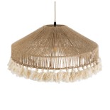 GloboStar® PUERTORICO 02098 Boho Κρεμαστό Φωτιστικό Καμπάνα Μονόφωτο 1 x E27 IP20 Μπεζ & Λευκό Βαμβακερό Νήμα - Μ50 x Π50 x Υ25cm