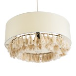 GLOBOSTAR® GINGER 02100 Boho Κρεμαστό Φωτιστικό Οροφής με Ντουί 1 x E27 AC 220-240V IP20 - Μπεζ & Λευκό - Μ50 x Π50 x Υ25cm