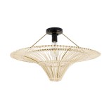 GloboStar® PALERMO 02152 Boho Κρεμαστό Φωτιστικό Πλέγμα Μονόφωτο 1 x E27 IP20 Μπεζ Ρατάν - Μ60 x Π60 x Υ36cm