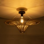 GloboStar® PALERMO 02152 Boho Κρεμαστό Φωτιστικό Πλέγμα Μονόφωτο 1 x E27 IP20 Μπεζ Ρατάν - Μ60 x Π60 x Υ36cm