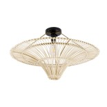 GloboStar® PALERMO 02152 Boho Κρεμαστό Φωτιστικό Πλέγμα Μονόφωτο 1 x E27 IP20 Μπεζ Ρατάν - Μ60 x Π60 x Υ36cm