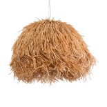 GloboStar® GUADELOUPE 02155 Boho Κρεμαστό Φωτιστικό Καμπάνα Μονόφωτο 1 x E27 IP20 Καφέ Raffia - Μ80 x Π80 x Υ60cm