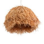 GloboStar® GUADELOUPE 02155 Boho Κρεμαστό Φωτιστικό Καμπάνα Μονόφωτο 1 x E27 IP20 Καφέ Raffia - Μ80 x Π80 x Υ60cm