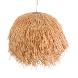 GloboStar® GUADELOUPE 02155 Boho Κρεμαστό Φωτιστικό Καμπάνα Μονόφωτο 1 x E27 IP20 Καφέ Raffia - Μ80 x Π80 x Υ60cm