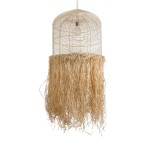 GloboStar® BASSETERRE 02163 Boho Κρεμαστό Φωτιστικό Καμπάνα Μονόφωτο 1 x E27 IP20 Μπεζ Ξύλο με Καφέ Raffia - Μ70 x Π70 x Υ170cm