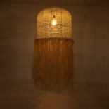 GloboStar® BASSETERRE 02163 Boho Κρεμαστό Φωτιστικό Καμπάνα Μονόφωτο 1 x E27 IP20 Μπεζ Ξύλο με Καφέ Raffia - Μ70 x Π70 x Υ170cm