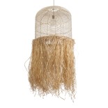 GloboStar® BASSETERRE 02163 Boho Κρεμαστό Φωτιστικό Καμπάνα Μονόφωτο 1 x E27 IP20 Μπεζ Ξύλο με Καφέ Raffia - Μ70 x Π70 x Υ170cm