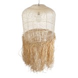 GloboStar® BASSETERRE 02163 Boho Κρεμαστό Φωτιστικό Καμπάνα Μονόφωτο 1 x E27 IP20 Μπεζ Ξύλο με Καφέ Raffia - Μ70 x Π70 x Υ170cm