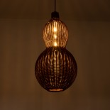 GloboStar® KINGSTOWN 02169 Boho Κρεμαστό Φωτιστικό Πλέγμα Μονόφωτο 1 x E27 IP20 Καφέ Ξύλο - Μ30 x Π30 x Υ60cm