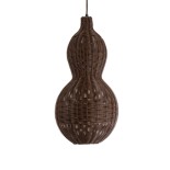 GloboStar® KINGSTOWN 02169 Boho Κρεμαστό Φωτιστικό Πλέγμα Μονόφωτο 1 x E27 IP20 Καφέ Ξύλο - Μ30 x Π30 x Υ60cm