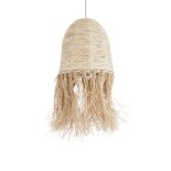 GloboStar® AREMBEPE 02178 Boho Κρεμαστό Φωτιστικό Καμπάνα Μονόφωτο 1 x E27 IP20 Μπεζ Raffia - Μ34 x Π34 x Υ70cm