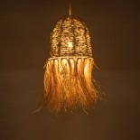 GloboStar® AREMBEPE 02178 Boho Κρεμαστό Φωτιστικό Καμπάνα Μονόφωτο 1 x E27 IP20 Μπεζ Raffia - Μ34 x Π34 x Υ70cm