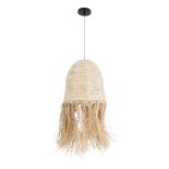 GloboStar® AREMBEPE 02178 Boho Κρεμαστό Φωτιστικό Καμπάνα Μονόφωτο 1 x E27 IP20 Μπεζ Raffia - Μ34 x Π34 x Υ70cm