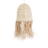 GloboStar® AREMBEPE 02178 Boho Κρεμαστό Φωτιστικό Καμπάνα Μονόφωτο 1 x E27 IP20 Μπεζ Raffia - Μ34 x Π34 x Υ70cm