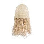 GloboStar® AREMBEPE 02179 Boho Κρεμαστό Φωτιστικό Καμπάνα Μονόφωτο 1 x E27 IP20 Μπεζ Raffia - Μ60 x Π60 x Υ130cm