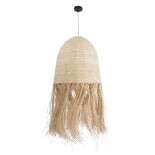 GloboStar® AREMBEPE 02179 Boho Κρεμαστό Φωτιστικό Καμπάνα Μονόφωτο 1 x E27 IP20 Μπεζ Raffia - Μ60 x Π60 x Υ130cm