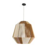 GloboStar® SALERNO 02187 Boho Κρεμαστό Φωτιστικό Πλέγμα Μονόφωτο 1 x E27 IP20 Μπεζ & Καφέ Σχοινί - Μ50 x Π50 x Υ50cm