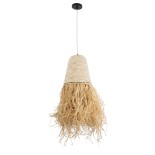 GloboStar® LETA 02189 Boho Κρεμαστό Φωτιστικό Καμπάνα Μονόφωτο 1 x E27 IP20 Μπεζ Raffia - Μ34 x Π34 x Υ70cm