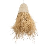 GloboStar® LETA 02189 Boho Κρεμαστό Φωτιστικό Καμπάνα Μονόφωτο 1 x E27 IP20 Μπεζ Raffia - Μ34 x Π34 x Υ70cm