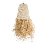 GloboStar® LETA 02189 Boho Κρεμαστό Φωτιστικό Καμπάνα Μονόφωτο 1 x E27 IP20 Μπεζ Raffia - Μ34 x Π34 x Υ70cm