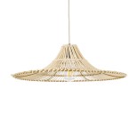 GloboStar® PALERMO 02208 Boho Κρεμαστό Φωτιστικό Καμπάνα Μονόφωτο 1 x E27 IP20 Μπεζ Ρατάν - Μ60 x Π60 x Υ20cm