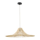 GloboStar® PALERMO 02208 Boho Κρεμαστό Φωτιστικό Καμπάνα Μονόφωτο 1 x E27 IP20 Μπεζ Ρατάν - Μ60 x Π60 x Υ20cm