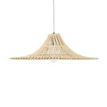 GloboStar® PALERMO 02208 Boho Κρεμαστό Φωτιστικό Καμπάνα Μονόφωτο 1 x E27 IP20 Μπεζ Ρατάν - Μ60 x Π60 x Υ20cm