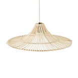 GloboStar® PALERMO 02208 Boho Κρεμαστό Φωτιστικό Καμπάνα Μονόφωτο 1 x E27 IP20 Μπεζ Ρατάν - Μ60 x Π60 x Υ20cm
