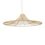 GloboStar® PALERMO 02209 Boho Κρεμαστό Φωτιστικό Καμπάνα Μονόφωτο 1 x E27 IP20 Μπεζ Ρατάν - Μ100 x Π100 x Υ30cm