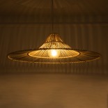 GloboStar® PALERMO 02209 Boho Κρεμαστό Φωτιστικό Καμπάνα Μονόφωτο 1 x E27 IP20 Μπεζ Ρατάν - Μ100 x Π100 x Υ30cm