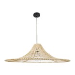 GloboStar® PALERMO 02209 Boho Κρεμαστό Φωτιστικό Καμπάνα Μονόφωτο 1 x E27 IP20 Μπεζ Ρατάν - Μ100 x Π100 x Υ30cm